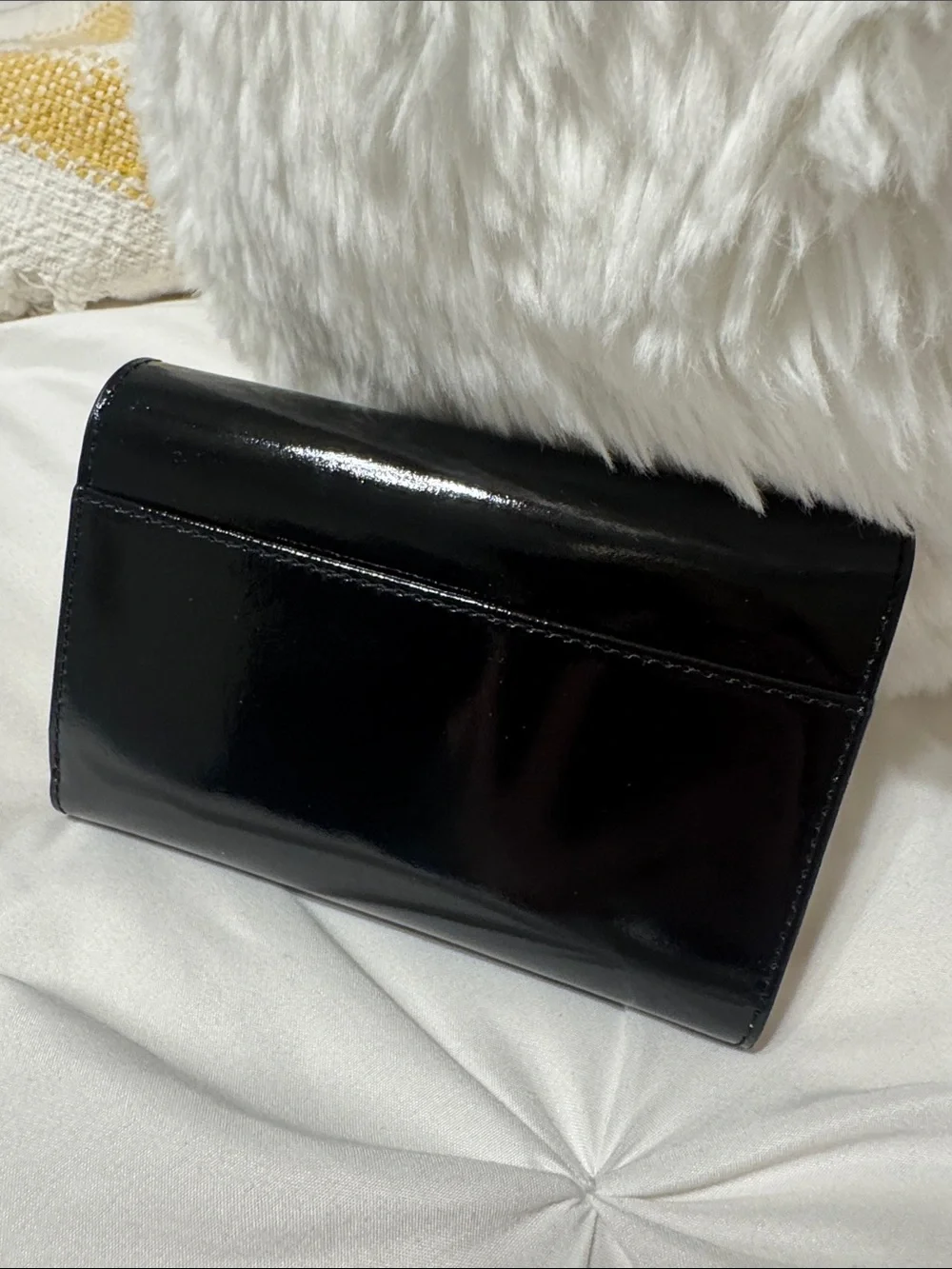 kate spade Black Patent Scallop Flap Wallet with Gold Logo